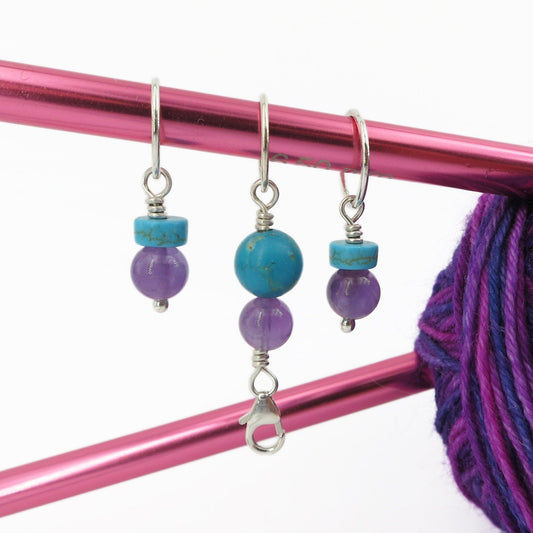Knitting Stitch Markers - Turquoise & Amethyst