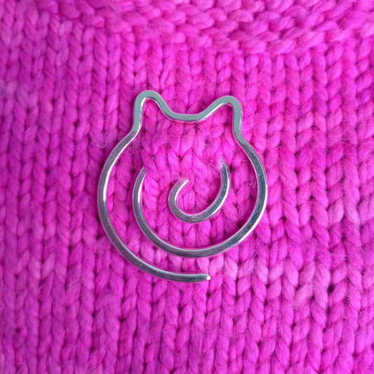 Silver Cat Cable Needle / Shawl Pin