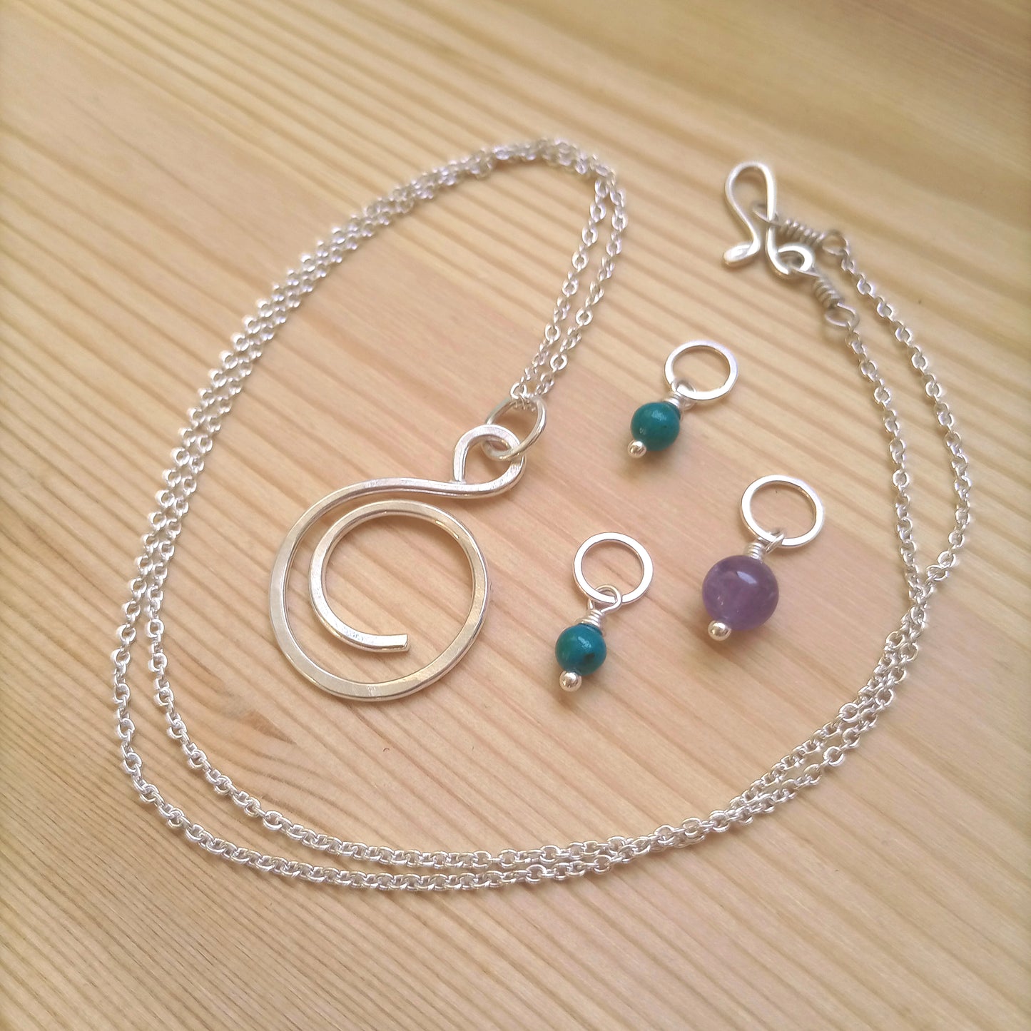Silver Knitting Necklace - Amethyst & Chrysocolla