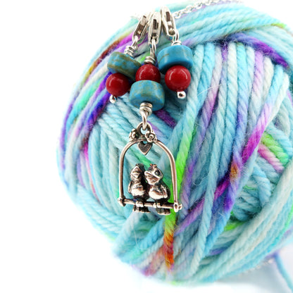 Knitting / Crochet Stitch Marker Necklace - Lovebirds