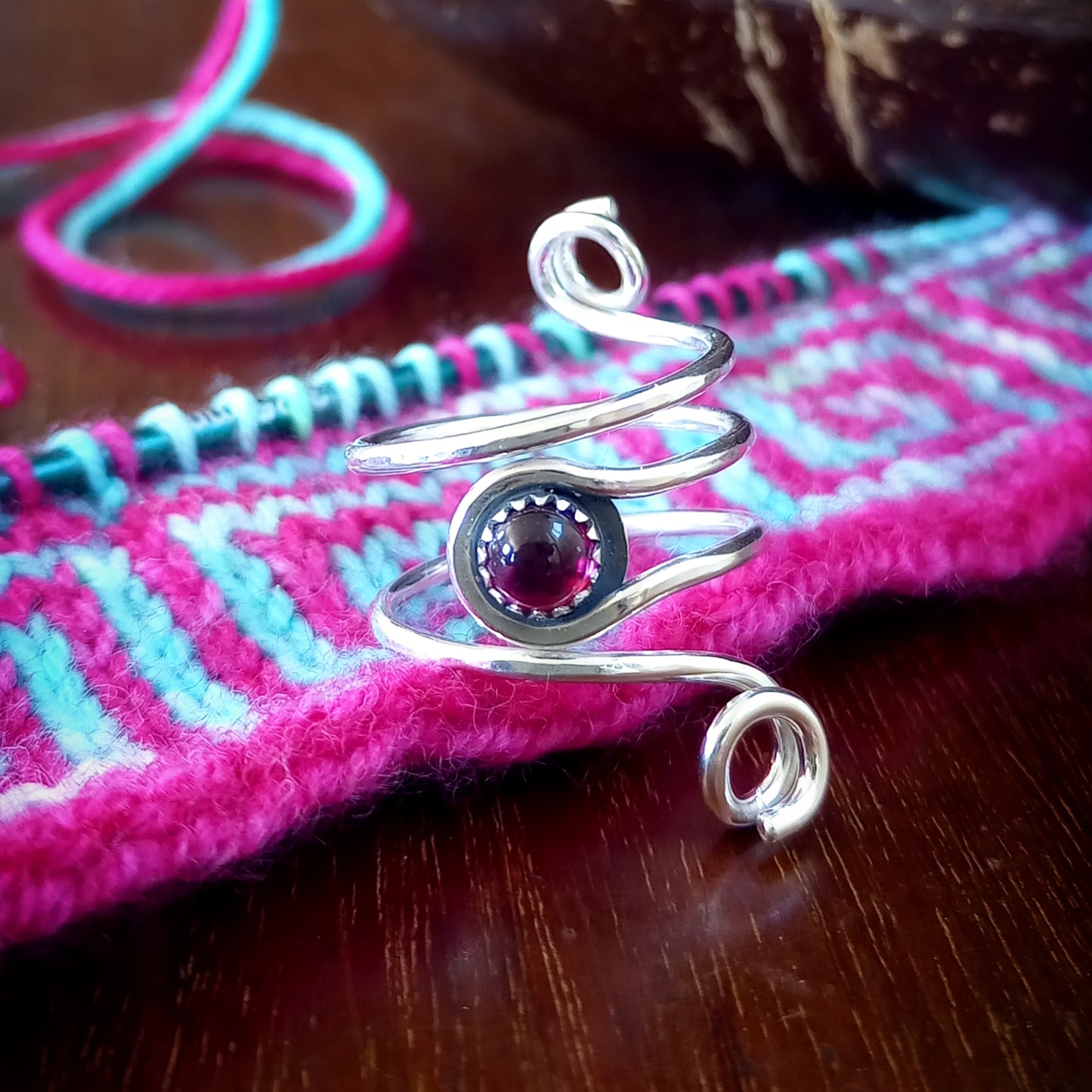 Knitting Thimble Yarn Ring - choose your stone