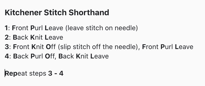 Kitchener Stitch Memory Aid