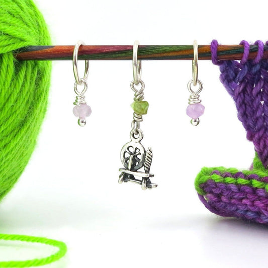 Spinning Wheel Silver Stitch Markers