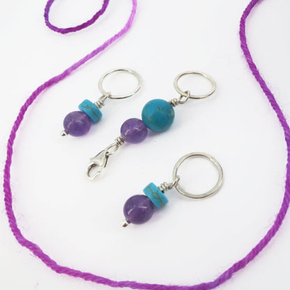 Knitting Stitch Markers - Turquoise & Amethyst